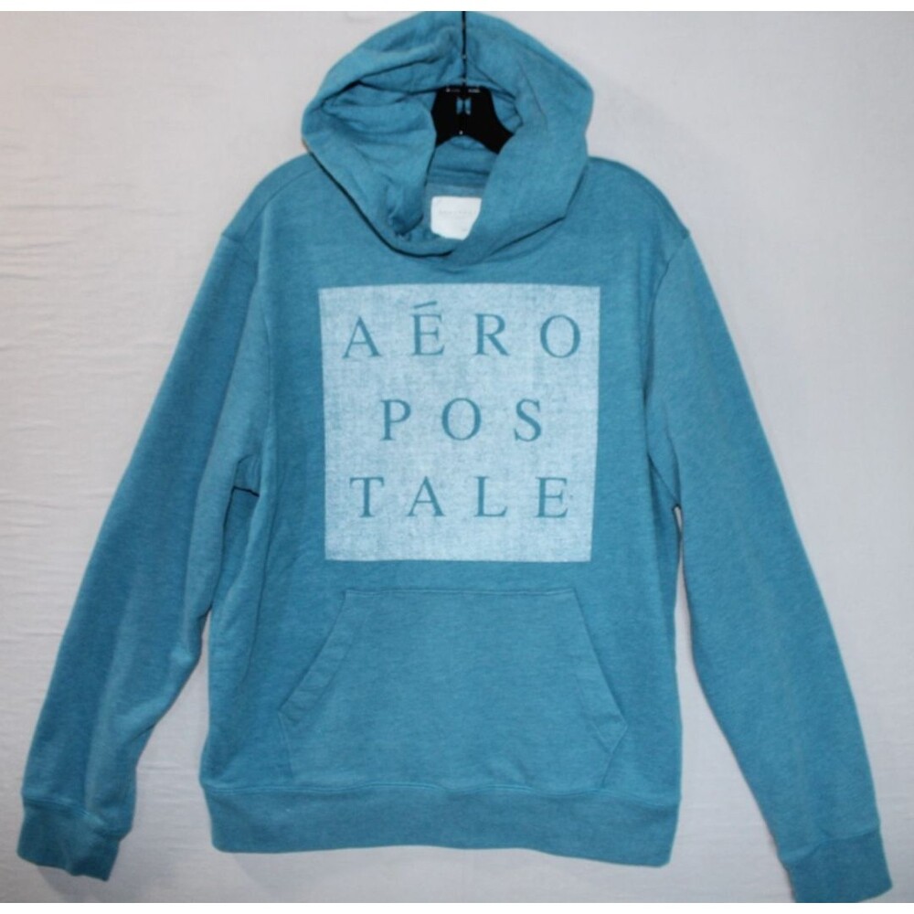 Aeropostale Hoodie Sweatshirt Men's Large Teal Blue Logo Spellout Soft